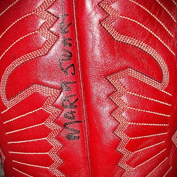 Vintage Red Leather TEXAS CowboyBoots S7, Signed by country legend Marty Stuart - Picture 3 of 13